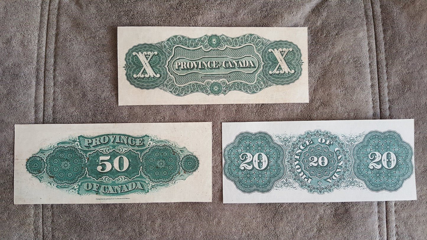 Province of Canada 10 Dollar and 20 Dollar 1866 Treasury Numismatic Notes reverse