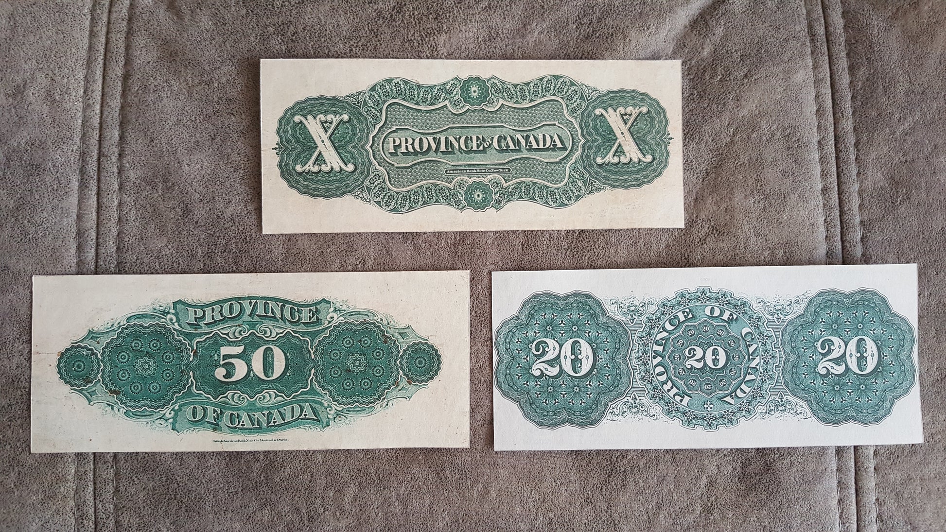 Province of Canada 10 Dollar and 20 Dollar 1866 Treasury Numismatic Notes reverse