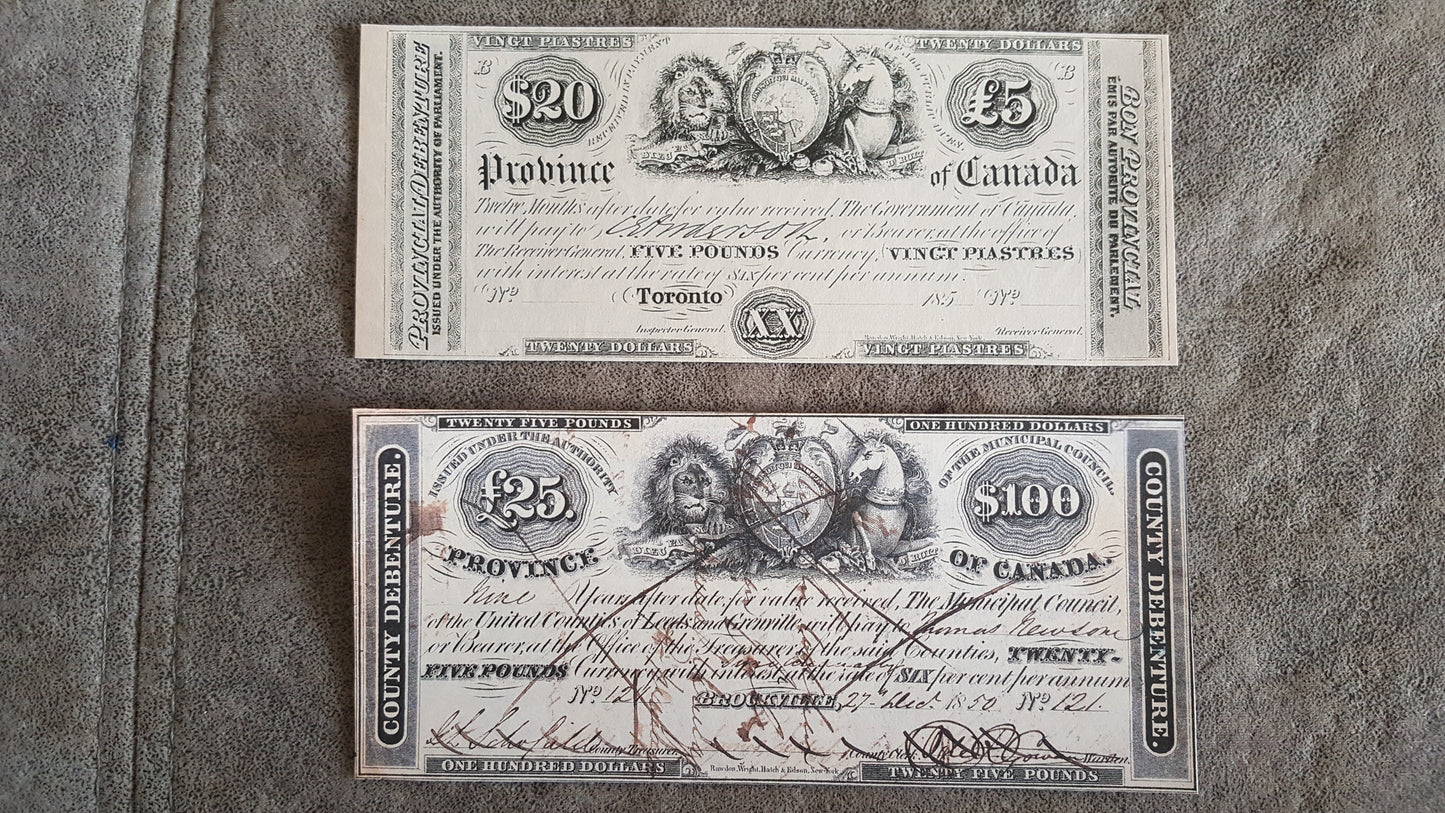 Province of Canada Rare 100 Dollar 1850 High Denomination Specimen Note