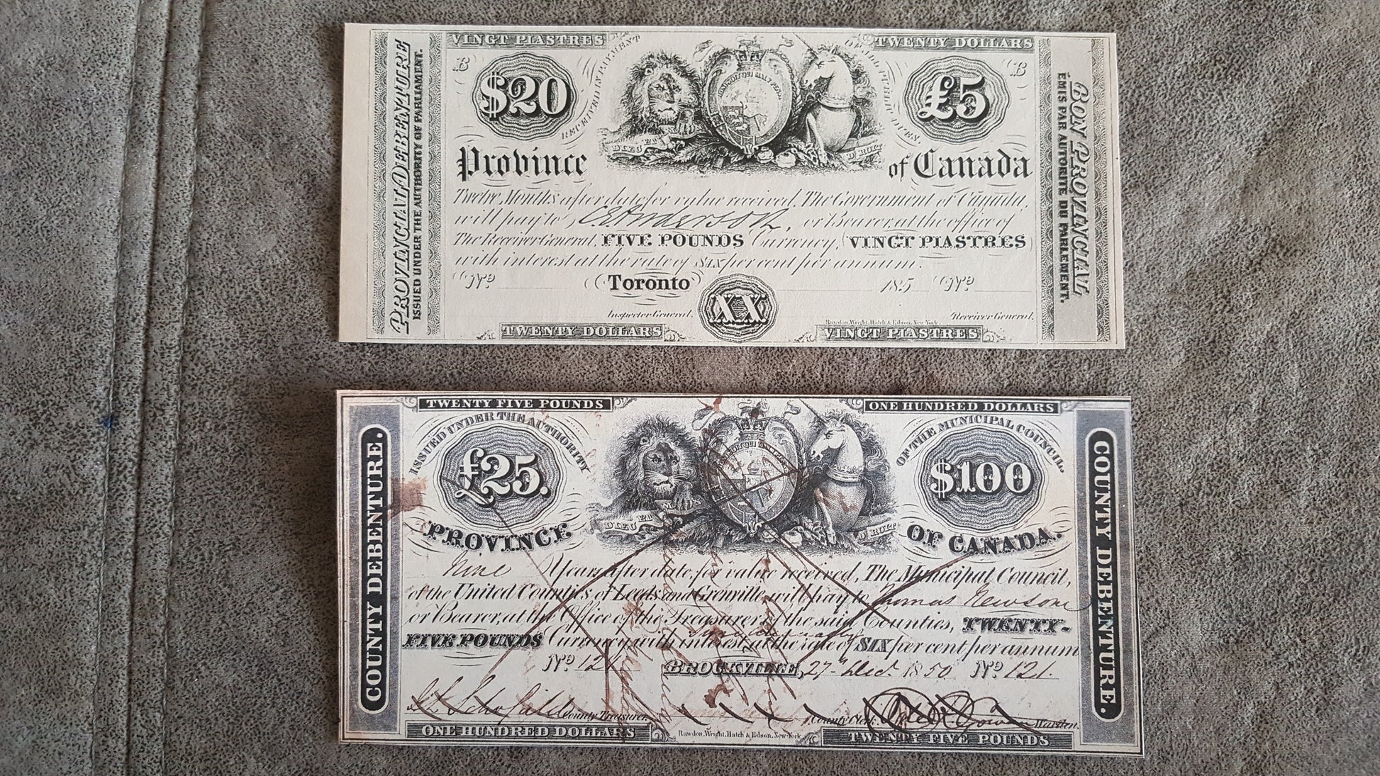Province of Canada Rare 100 Dollar 1850 High Denomination Specimen Note