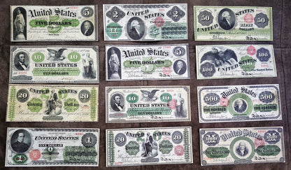 Rare 1861 to 1863 series US Civil War Demand and Legal Tender banknotes set