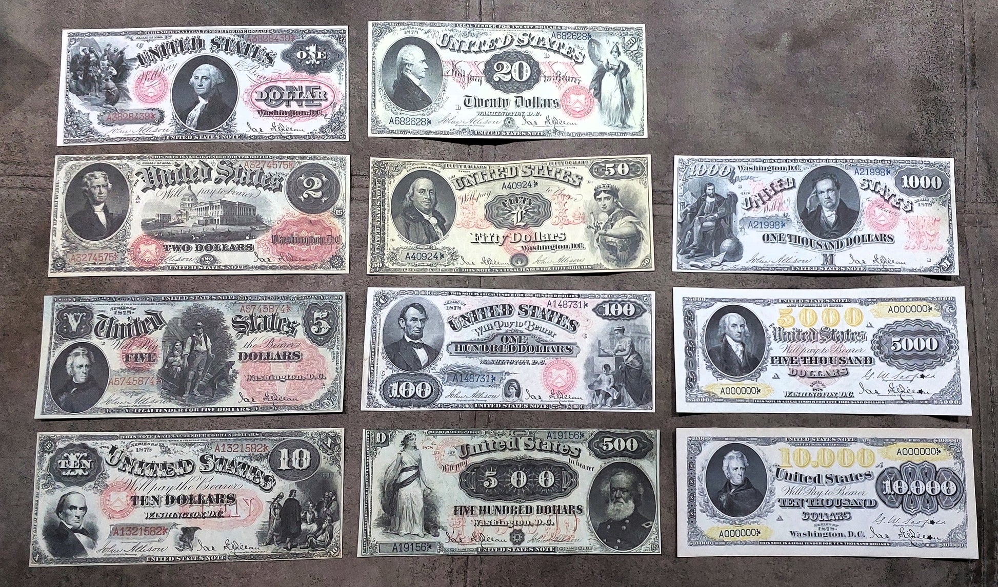 Rare 1878 series US legal tender and banknotes set for paper money collectors