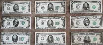 Rare 1928 series US Federal Reserve small size banknotes set for paper money collectors
