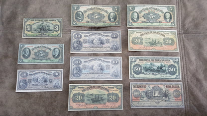 Rare 1920 to 1935 series Bank of Nova Scotia banknotes set for paper money collectors