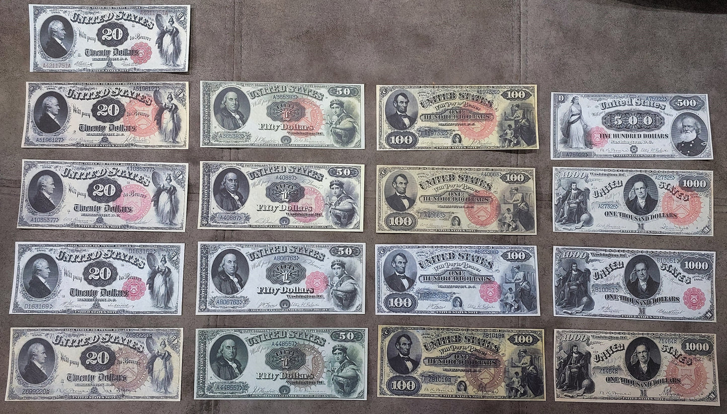 Rare 19th century US Legal Tender and Federal Reserve banknotes set for paper money collectors