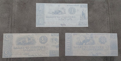 Republic of Texas 1, 2, and 3 Dollar notes reverse side historical star engraving design