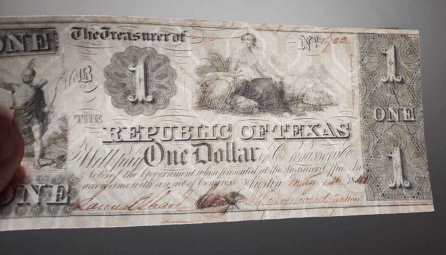 Republic of Texas 1 Dollar 1841 obsolete paper money notes front