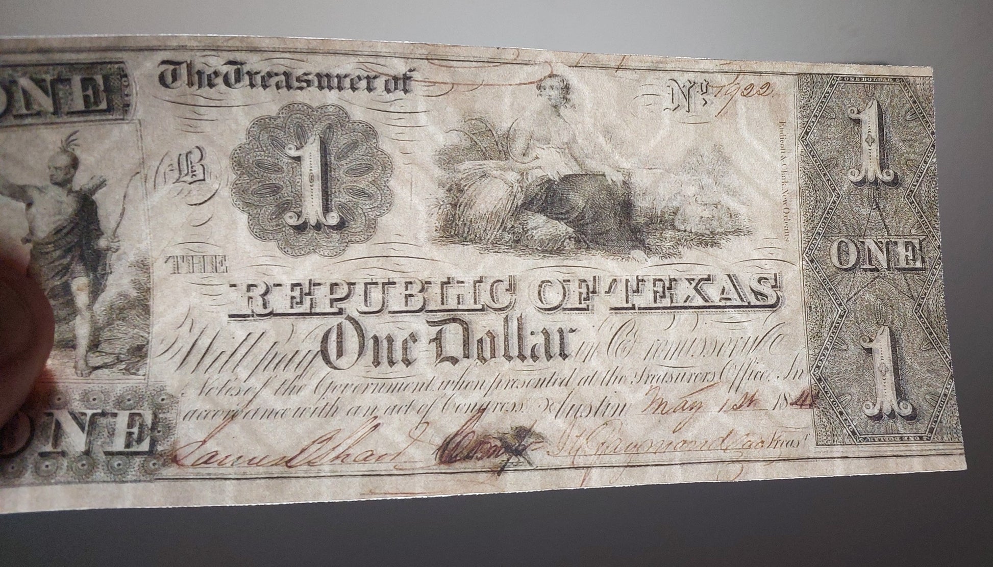 Republic of Texas 1 Dollar 1841 obsolete paper money notes front