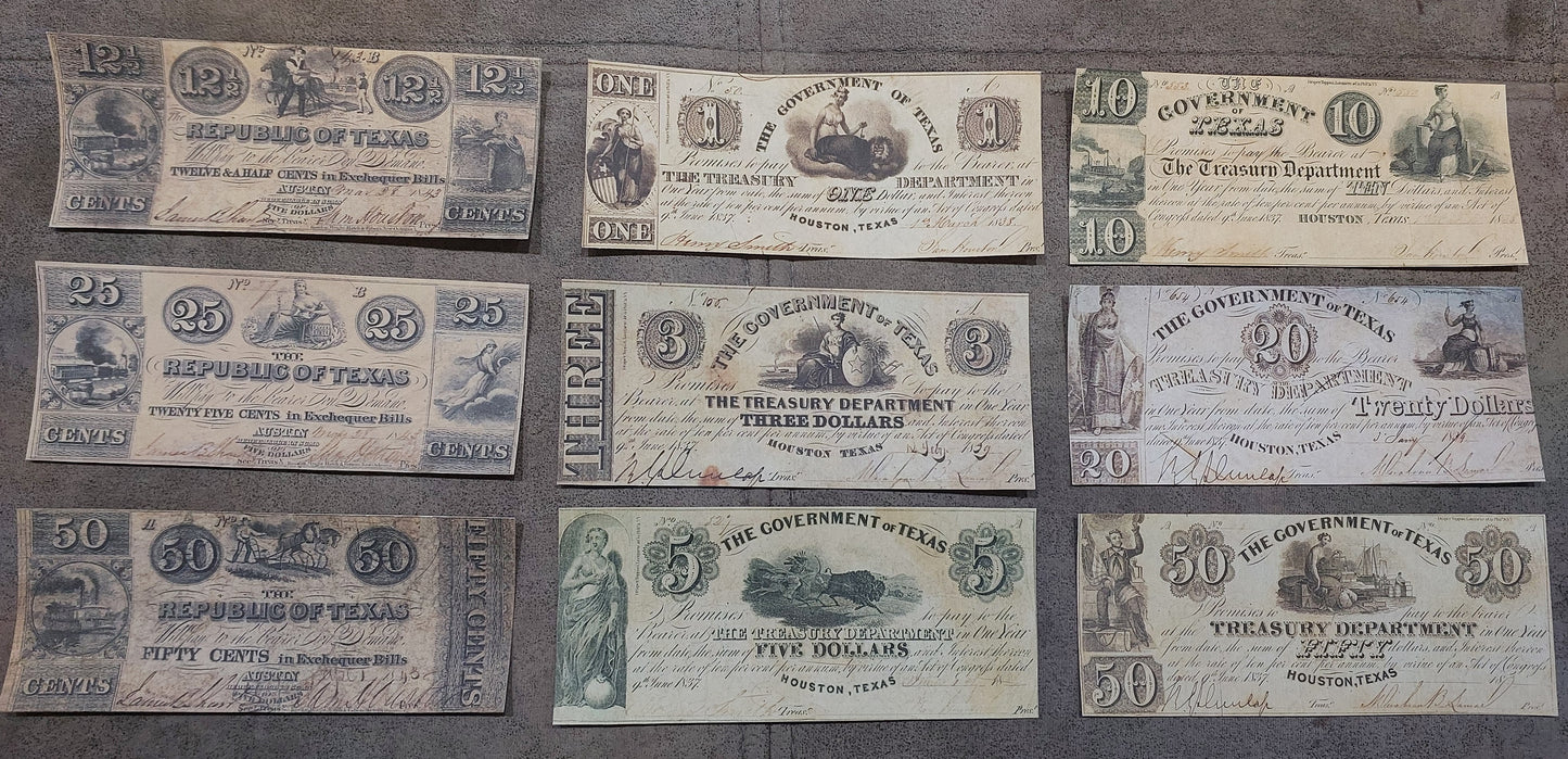 Rare historic Republic of Texas treasury banknotes set for paper money collectors