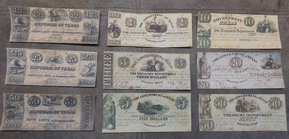 Rare historic Republic of Texas treasury banknotes set for paper money collectors
