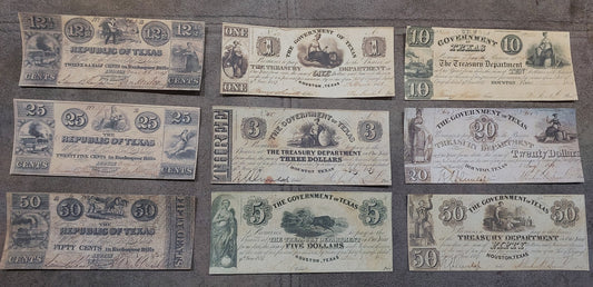 Rare historic Republic of Texas treasury banknotes set for paper money collectors