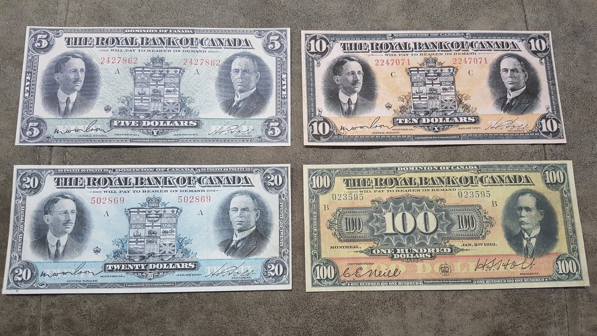 The Royal Bank of Canada 1927 Series High Denomination Banknotes Set