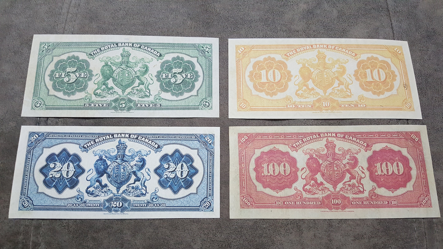 The Royal Bank of Canada 1927 Archival Specimen Notes Back Side