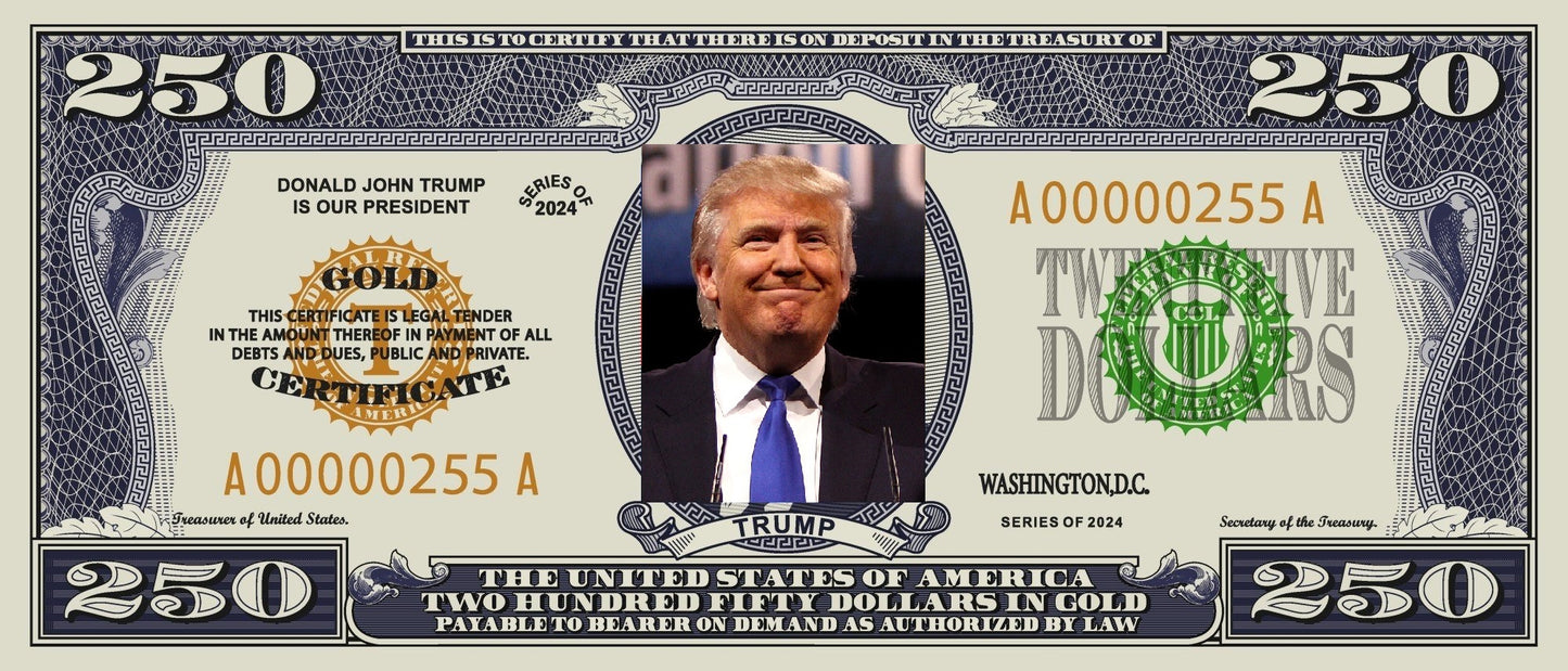 Souvenir 4 Bills United States 250 Dollar 2025 with Donald Trump FREE SHIPPING !