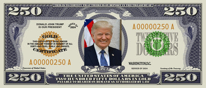Souvenir 4 Bills United States 250 Dollar 2025 with Donald Trump FREE SHIPPING !