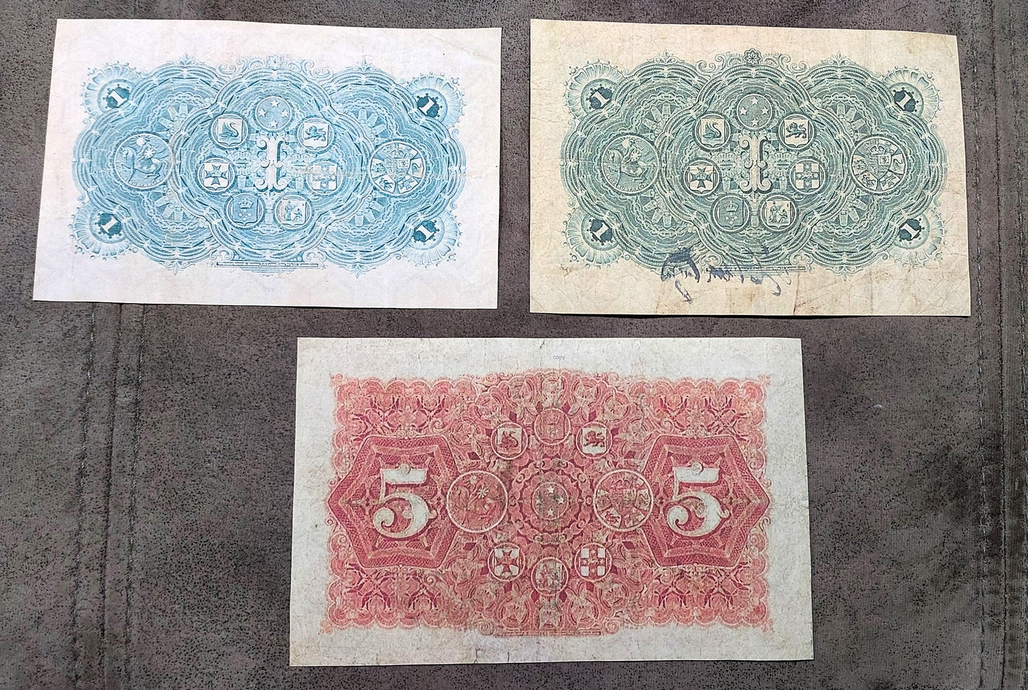 The Union Bank of Australasia 1 Pound & 5 Pound 1905-1910 banknotes reverse side