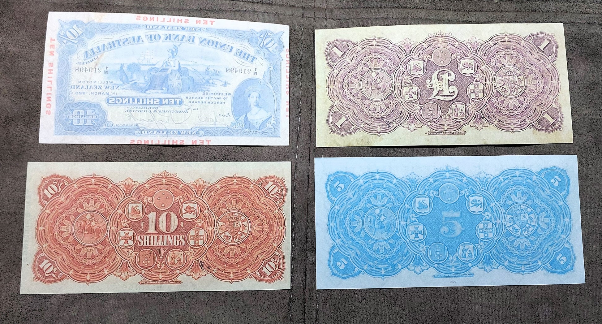 The Union Bank of Australasia 1 Pound & 5 Pound 1923 banknotes back
