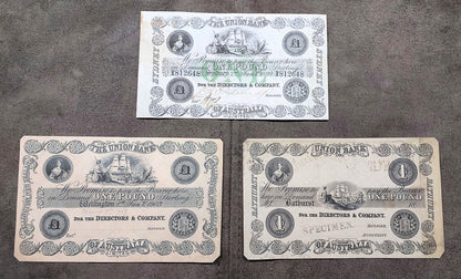 The Union Bank of Australasia 1 Pound 1854 Bathurst & 1899 Sydney banknote front