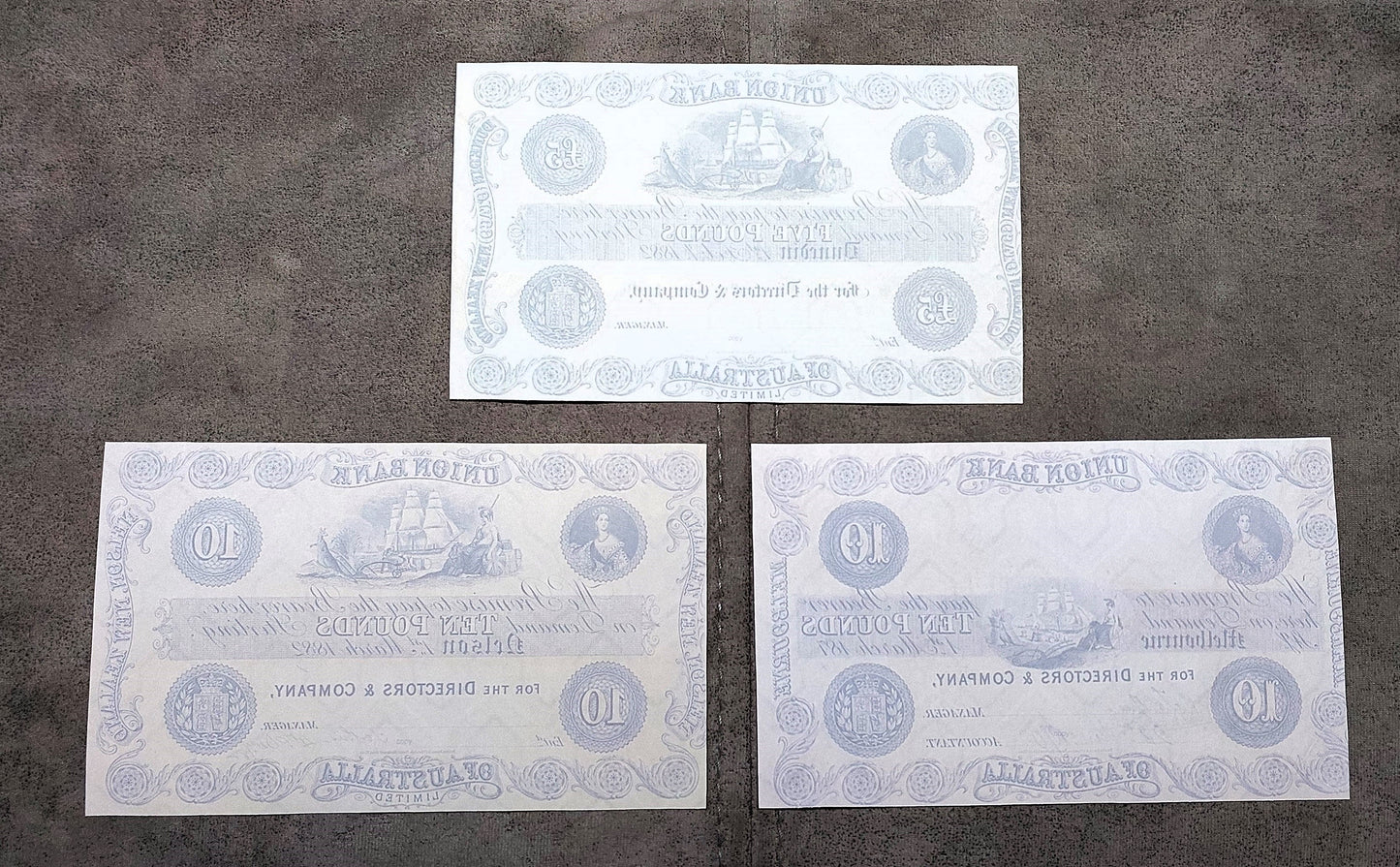 The Union Bank of Australasia New Zealand 1 Pound & 5 Pound reverse side