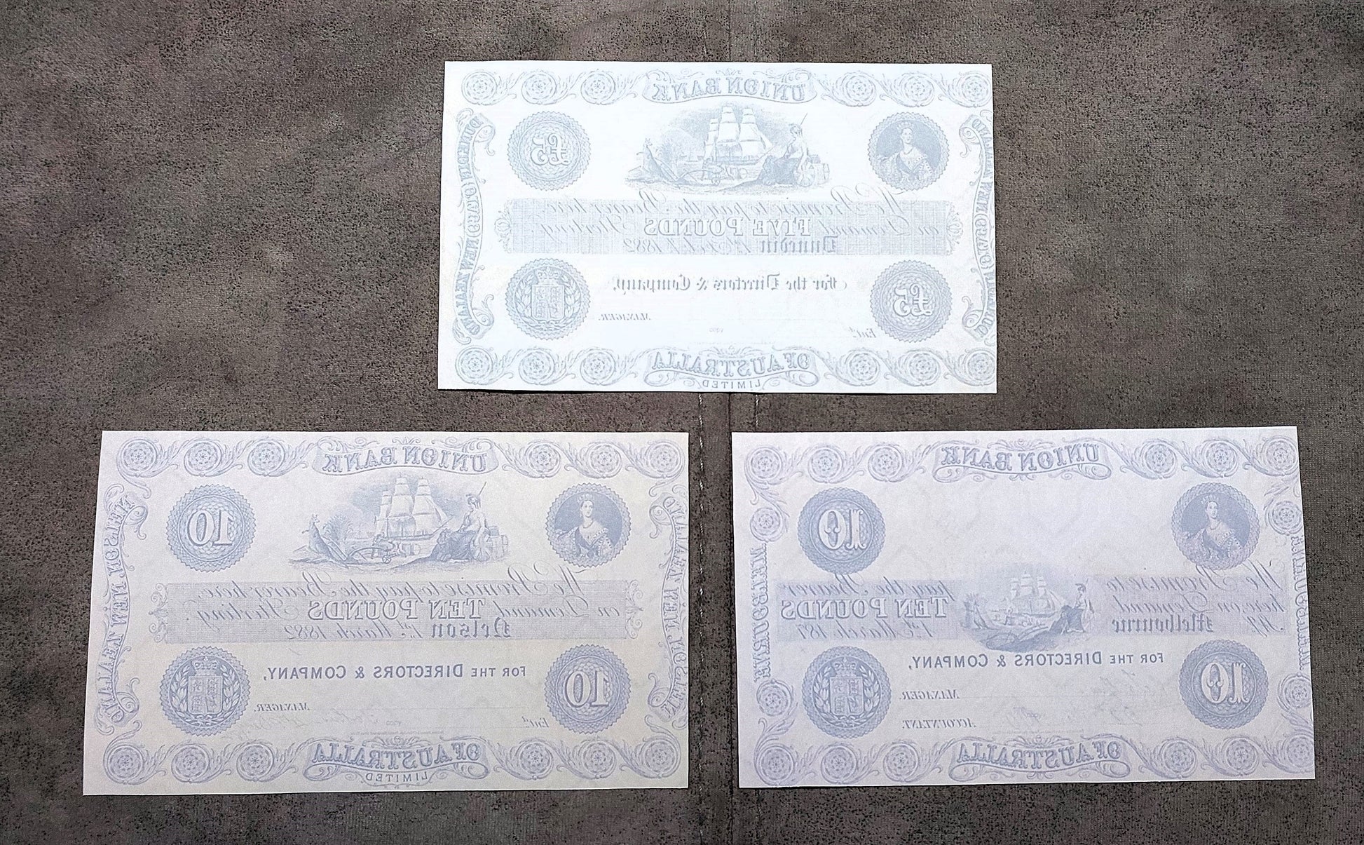 The Union Bank of Australasia New Zealand 1 Pound & 5 Pound reverse side