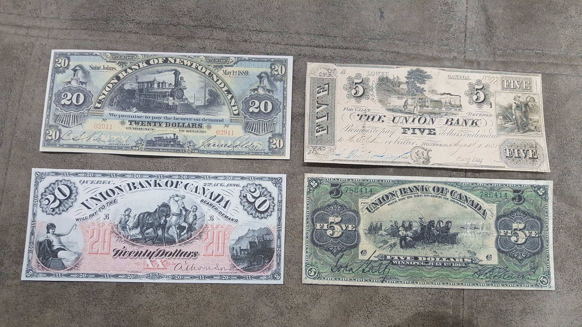 Union Bank of Newfoundland & Lower Canada Historic Treasury Notes