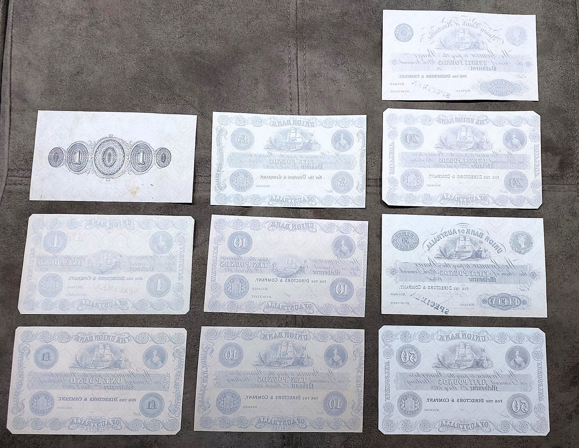 Rare Australia & New Zealand 1852-1903 banknote collection set C - reverse side view