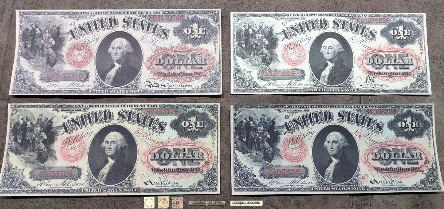 US 1 Dollar 1874 and 1875 Series Legal Tender historical currency notes front