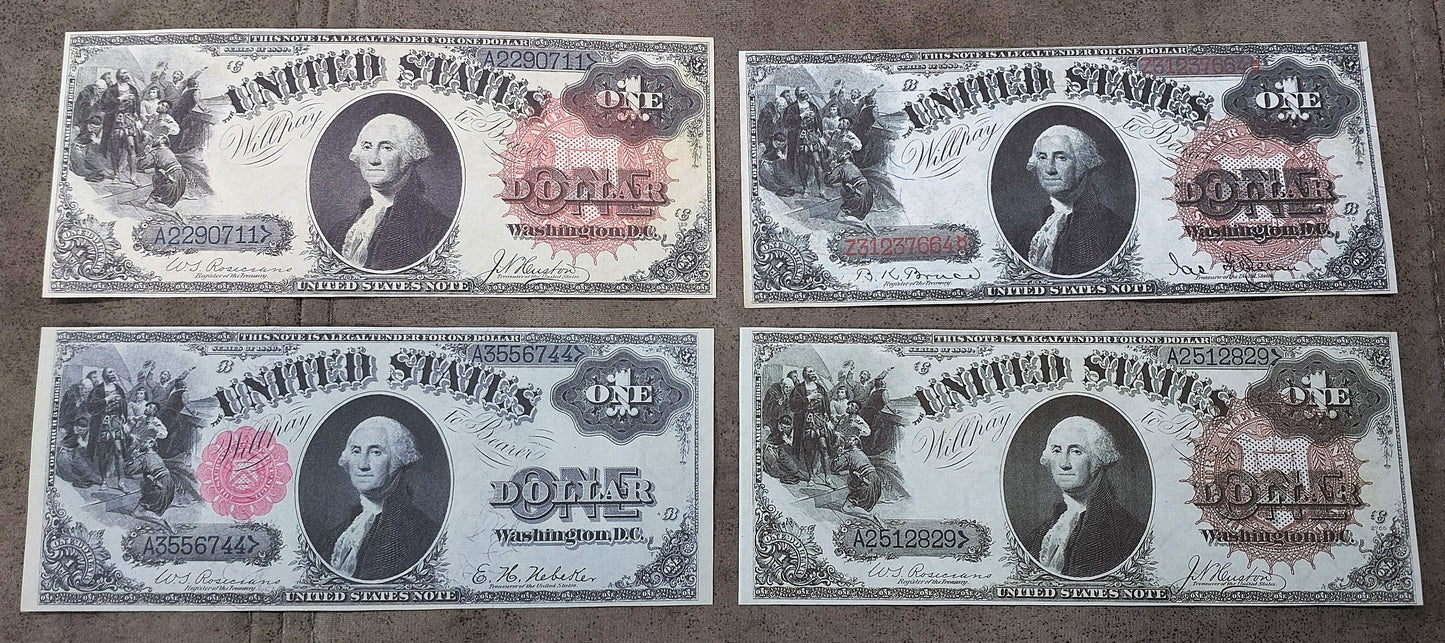 US 1 Dollar Washington 1880 Legal Tender historical currency notes with various red seals 