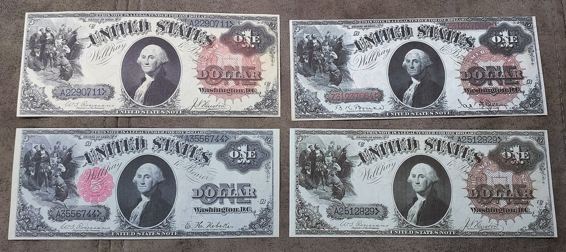 US 1 Dollar Washington 1880 Legal Tender historical currency notes with various red seals 
