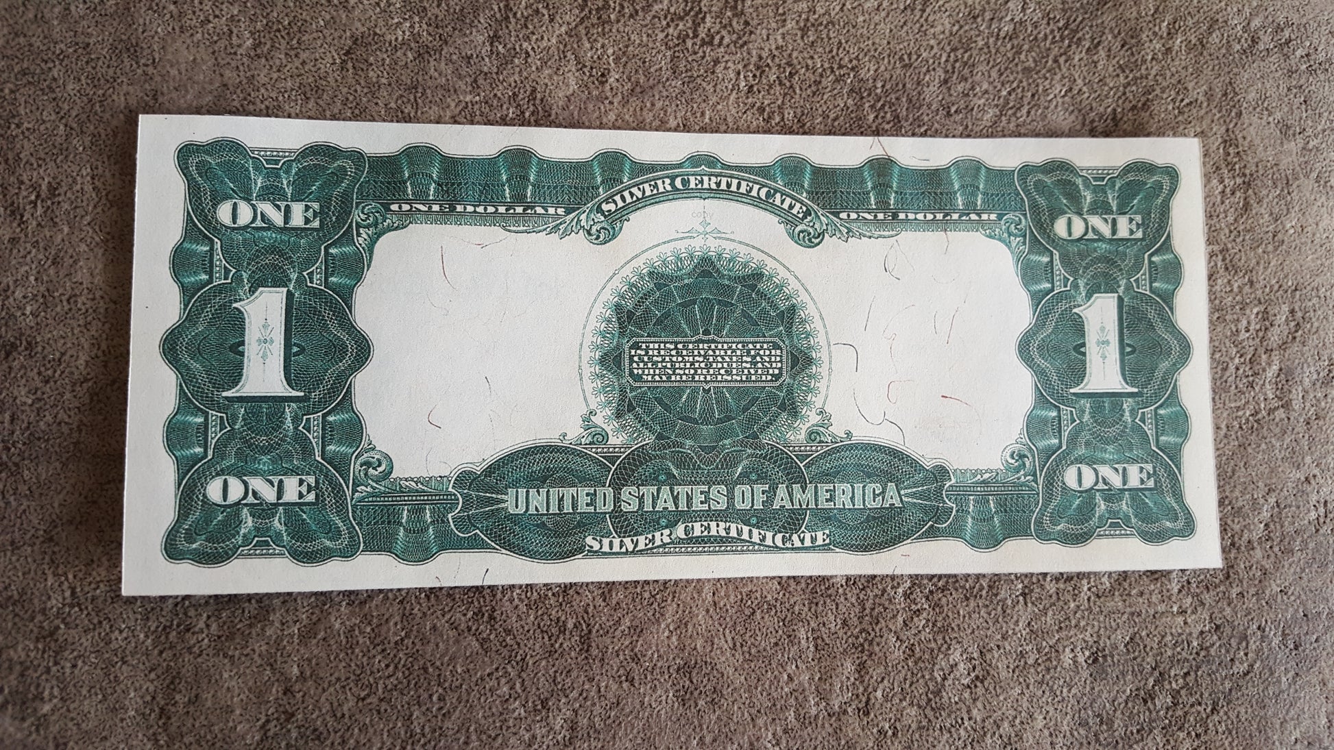 US 1 Dollar 1899 Silver Certificate Chief Black Hawk note reverse side view