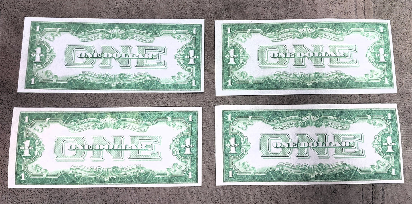 US 1 Dollar 1928 Funnyback, 1934, 1935C and 1935A Hawaii WWII Silver Certificates reverse side