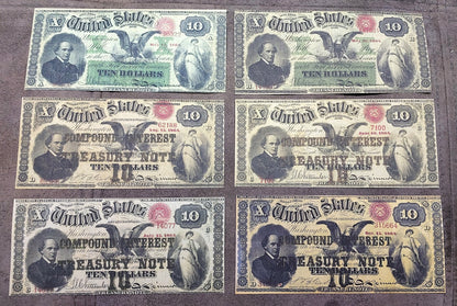 US 10 Dollar 1864 Treasury Notes Interest Bearing Interest Civil War currency varieties front