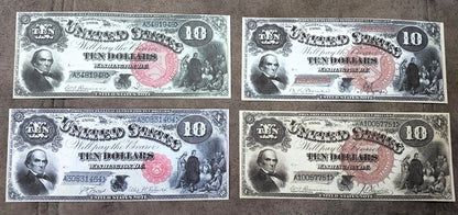US 10 Dollar 1880 Legal Tender Daniel Webster banknote varieties with red and brown seals front view