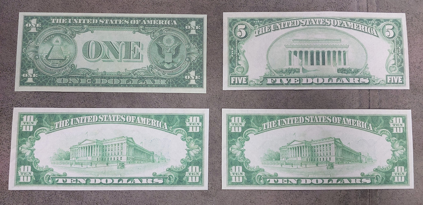 US 10 Dollar 1933, 1934, 1934A Star Note and 1934 North Africa WWII Silver Certificates reverse side