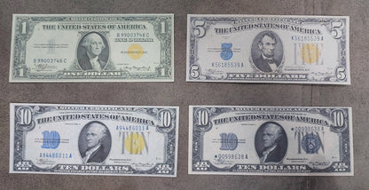 US 10 Dollar 1933 rare, 1934, 1934A Star Note and 1934 North Africa WWII Silver Certificates front
