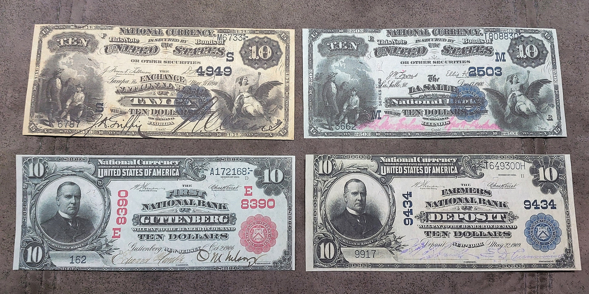 US 10 Dollar National Bank notes 1882-1927 Red Seal, Blue Seal & Type B front