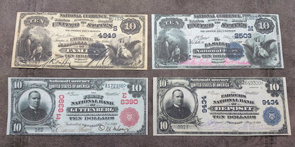 US 10 Dollar National Bank notes 1882-1927 Red Seal, Blue Seal & Type B front