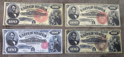 US 100 Dollar 1880 Legal Tender Abraham Lincoln historical currency notes with red and brown seals front