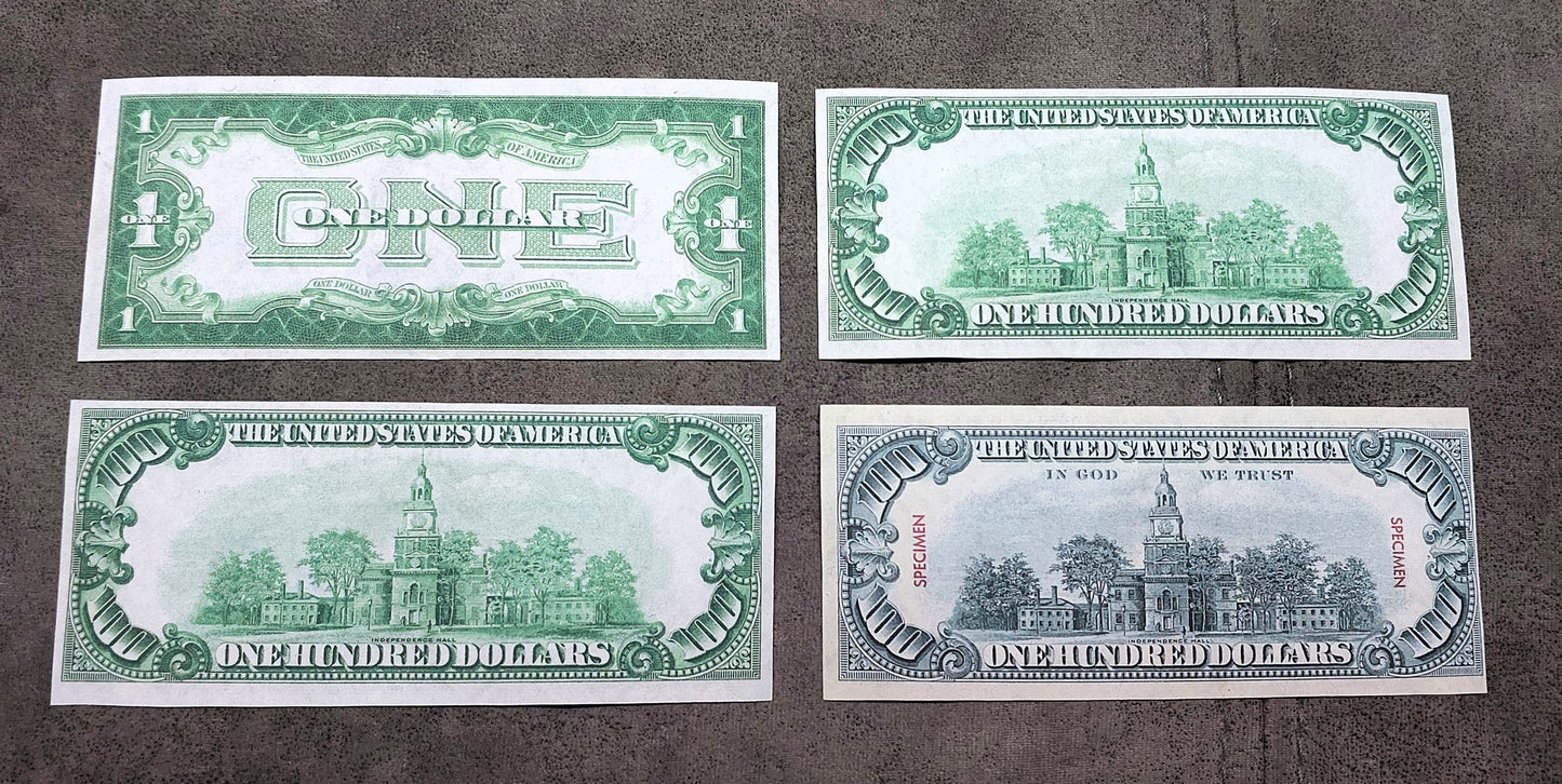 US 100 Dollar 1966 Legal Tender Red Seal notes including star note and specimen varieties back