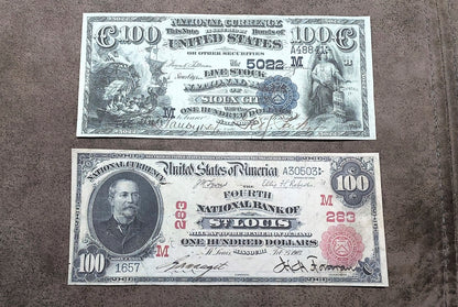 US 100 Dollar National Bank notes 1882-1927 Red Seal, Blue Seal & Type B front