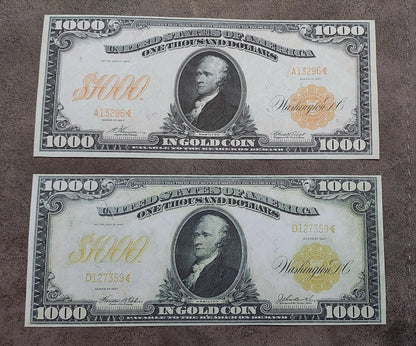 US high denomination 1000 Dollar Hamilton 1907 Series Gold Certificates front