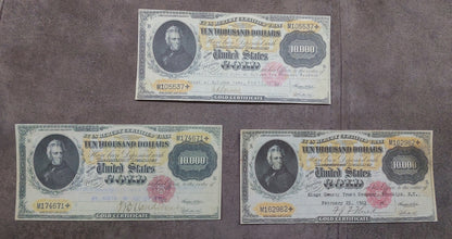 US 10000 Dollar 1900 Gold Certificate Series M cancelled 1916 and 1917 historical notes front