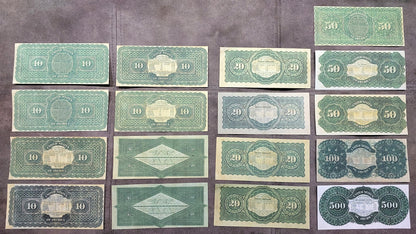 US Civil War era Treasury Notes 1863-1865 historical banknote collection set - reverse greenback side view