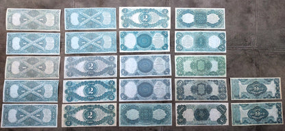US Legal Tender Notes 1874 and 1875 series historical collection set - reverse greenback side view