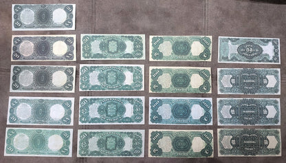 US 1880 Legal Tender notes reverse greenback view showing 20, 50, 100, 500 and 1000 Dollar designs