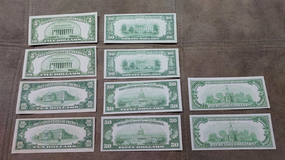 US Federal Reserve Bank 1929 Series banknotes complete set reverse greenback view
