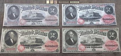 US 2 Dollar 1874 and 1875 Series Legal Tender Jefferson historical notes front