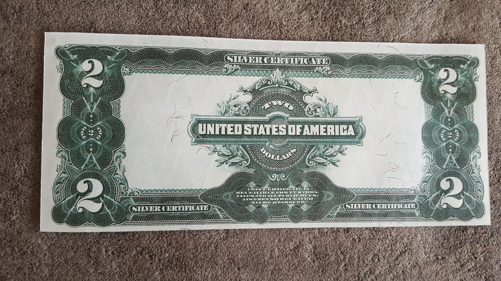 US 2 Dollar 1899 Silver Certificate George Washington note reverse side view
