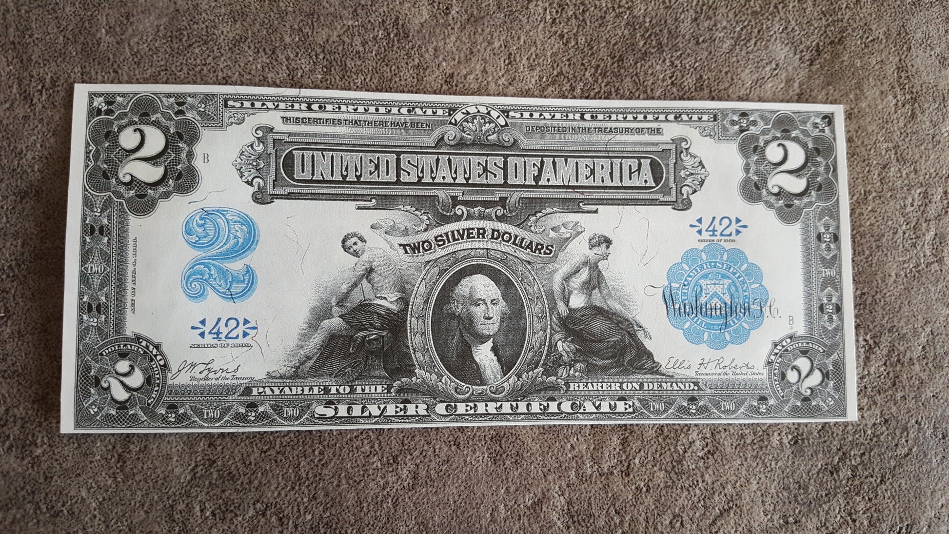 US 2 Dollar 1899 Silver Certificate George Washington historical currency note front