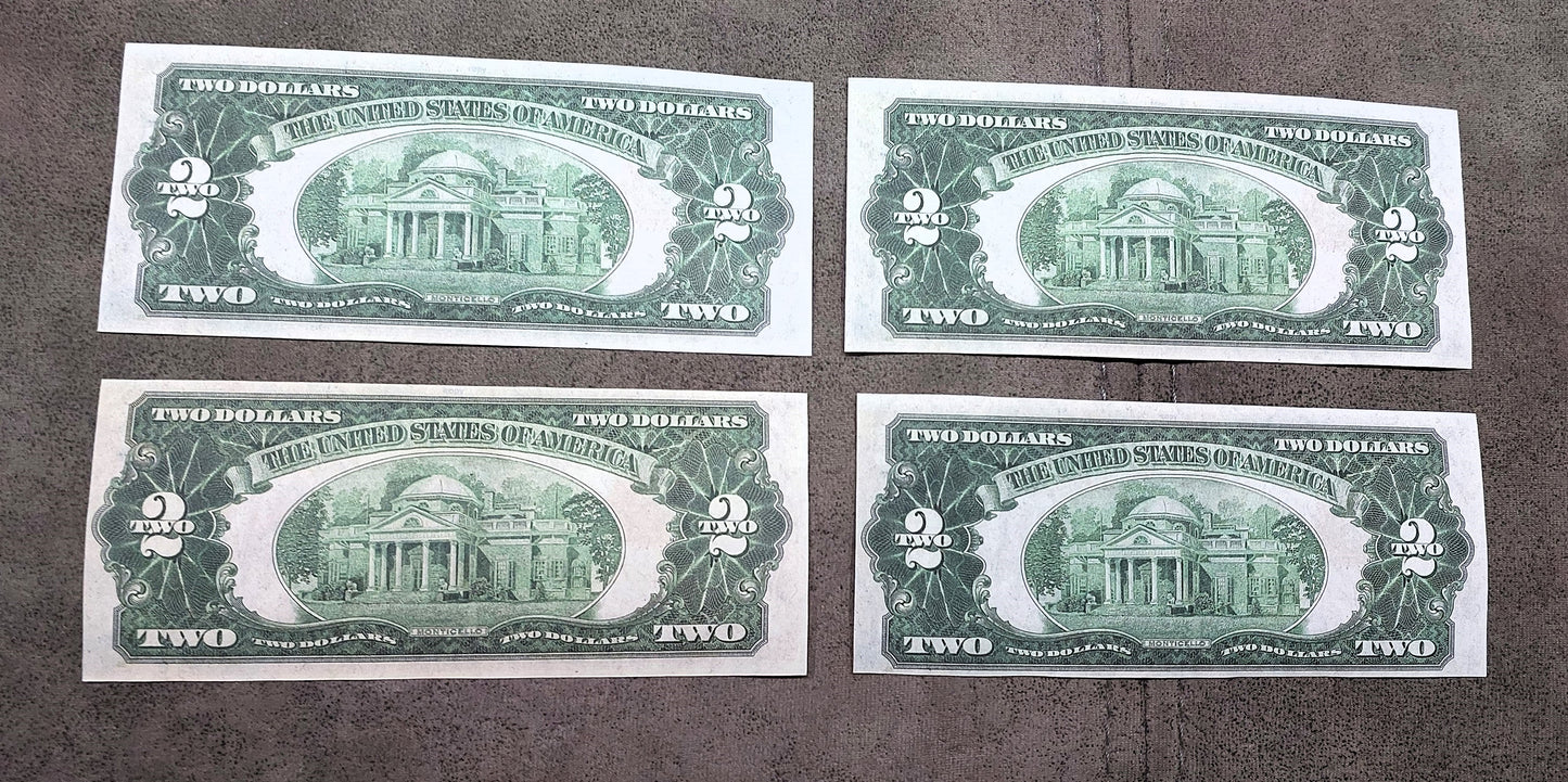 US 2 Dollar 1953 and 1963 Legal Tender Red Seal star notes Jefferson portrait back